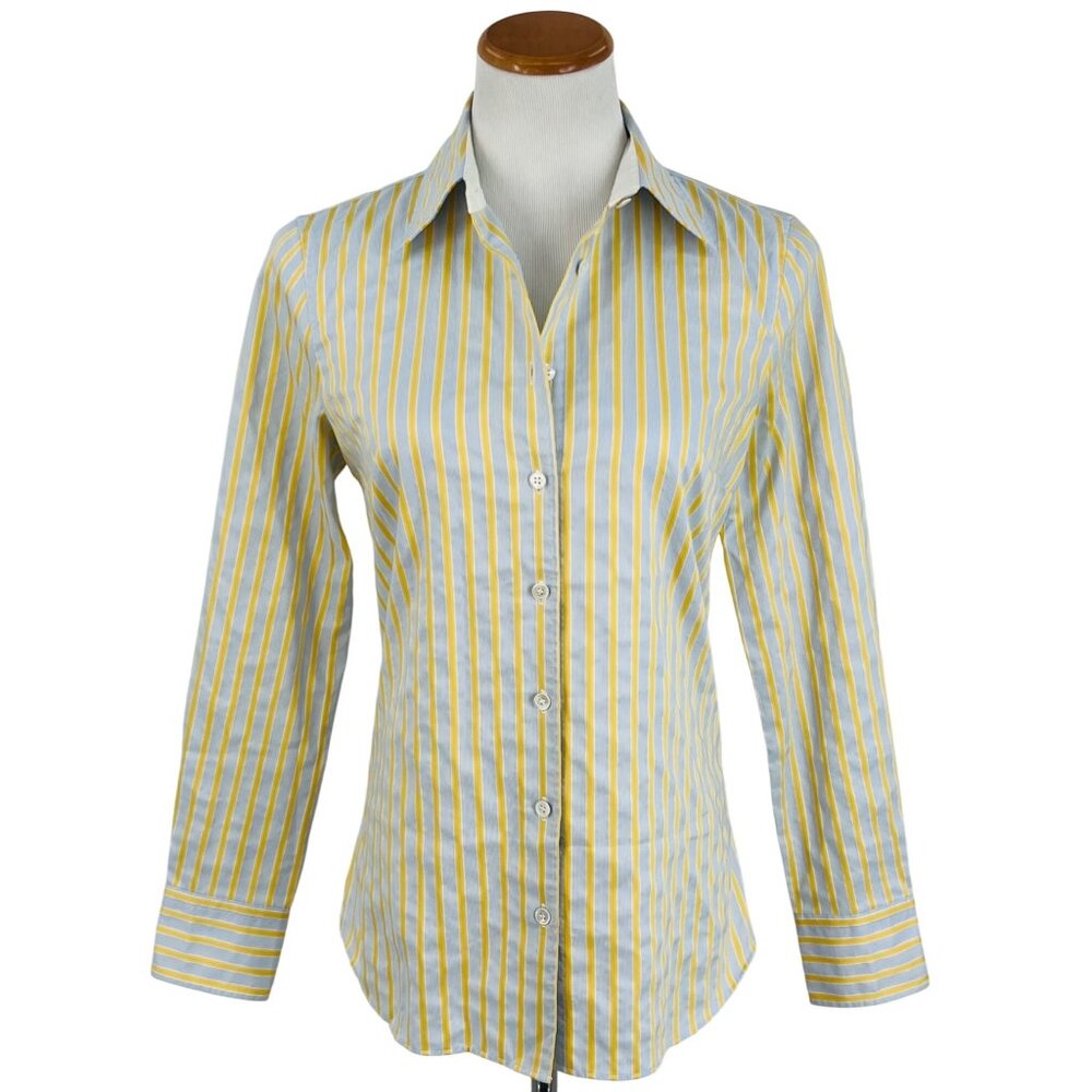 Vintage J.Crew Haberdashery Button-Up Blue & Yellow Striped Shirt - Picture 2 of 11